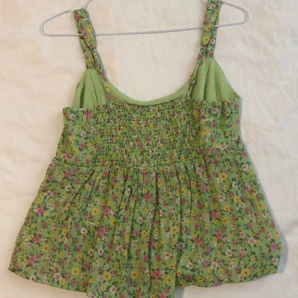 Milk Shop Lime Green Floral Spaghetti Strap Babydoll Summer Top Small - Picture 8 of 13